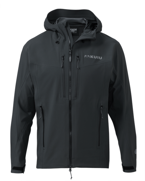 Front of KUIU Kutana Storm Shell Jacket in Gunmetal Grey