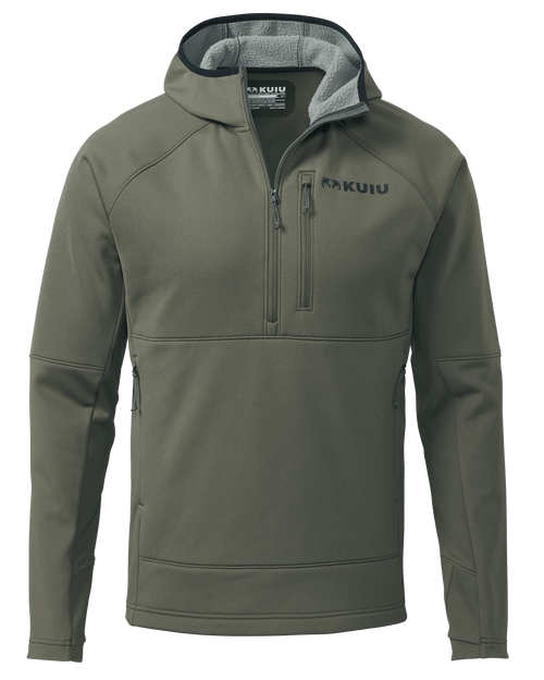 Front of StrongFleece 235 Zip-T Hoodie in Ash Brown