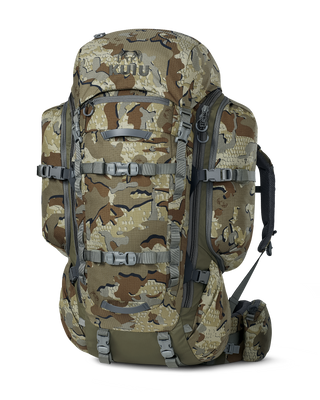 Front angled view of ICON 6 8200 Pack in Valo Camouflage