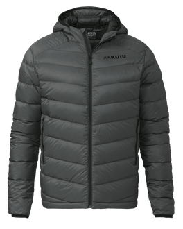 Front of Super Down LT Hooded Jacket in Gunmetal