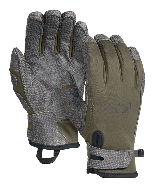 Image showing the exterior and palm grip pattern for a pair of Guide X gloves in Ash Brown