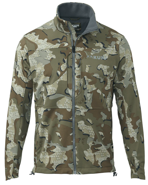 Front of KUIU Encounter Jacket in Valo camouflage.