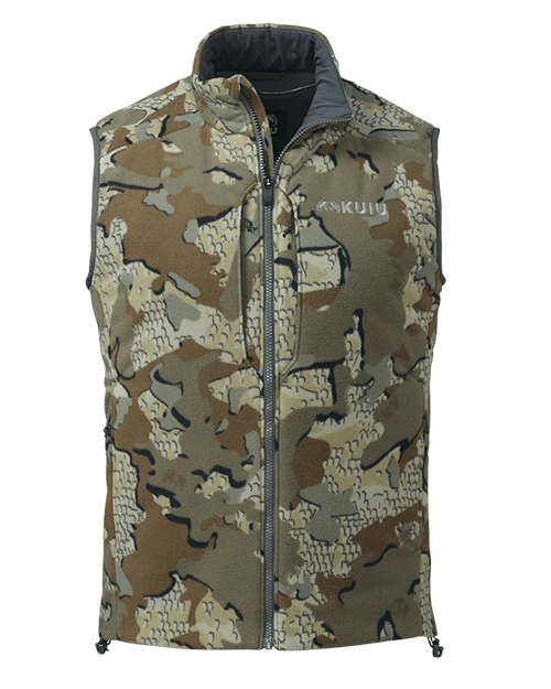 Front of KUIU Proximity Hooded Insulated Jacket in Valo camouflage.