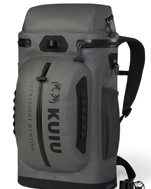 Slightly angled KUIU Kodiak 2000 Cooler Backpack.