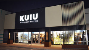 The outside view of the Houston KUIU store at night.
