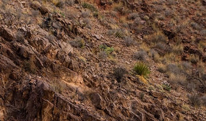 Front of Hunter Sitting on Desert Hill Side Blending in Wearing Valo Camouflage