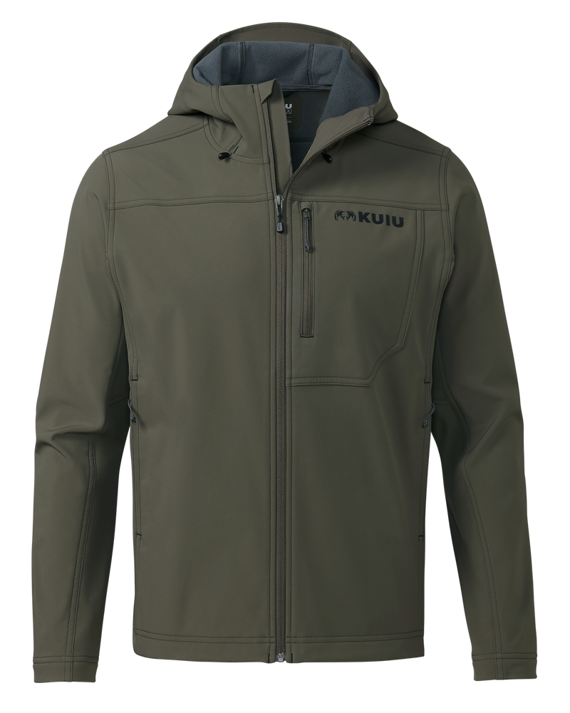 Front of Alpine Hooded Jacket in Ash Brown