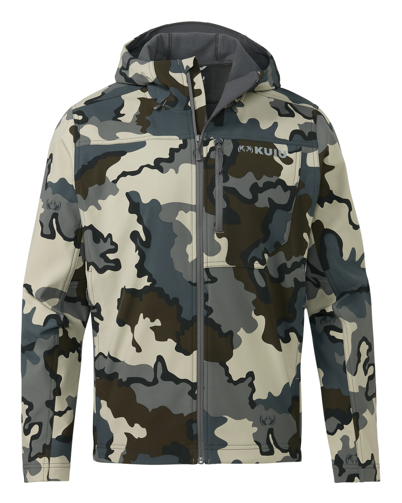 Front of Alpine Hooded Jacket in Vias Camouflage