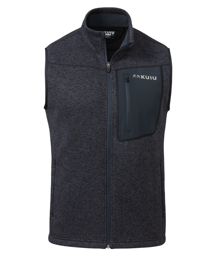 Front of Base Camp Sweater Vest in Steel Blue Heather