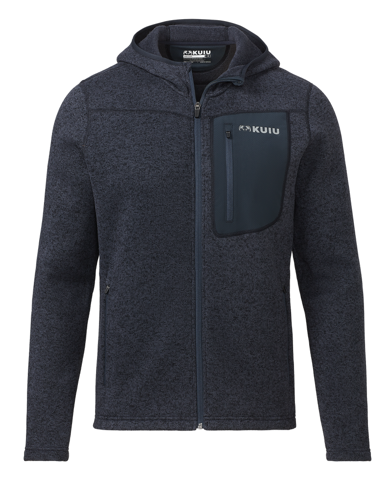 Front of Base Camp Hooded Sweater in Steel Blue Heather