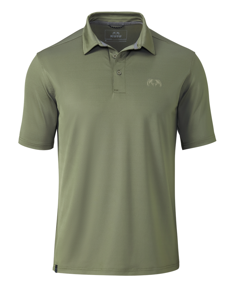 Front of KUIU Performance Polo in Antler Green