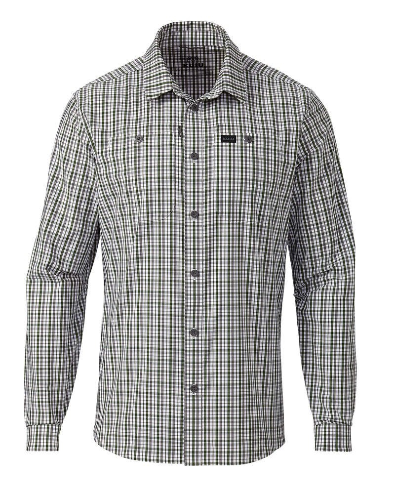 Front of Borrego LS Shirt in Mini Cross Check Verde Plaid
