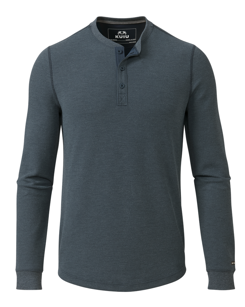 Front of Canyon Waffle Henley Steel Blue Heather