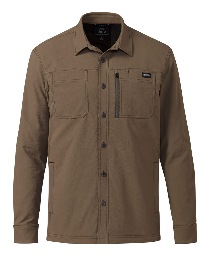 Front of Motive Flannel Lined Shirt Jacket in Major Brown