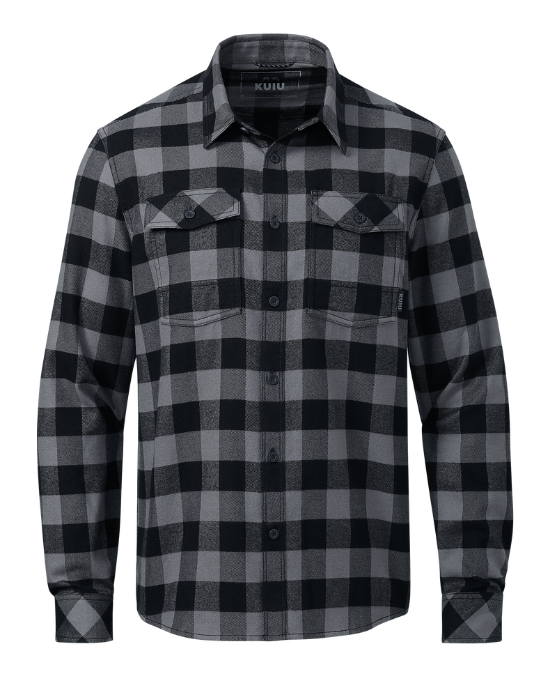 Front of Field Flannel Shirt in Gunmetal Gray Buffalo Check