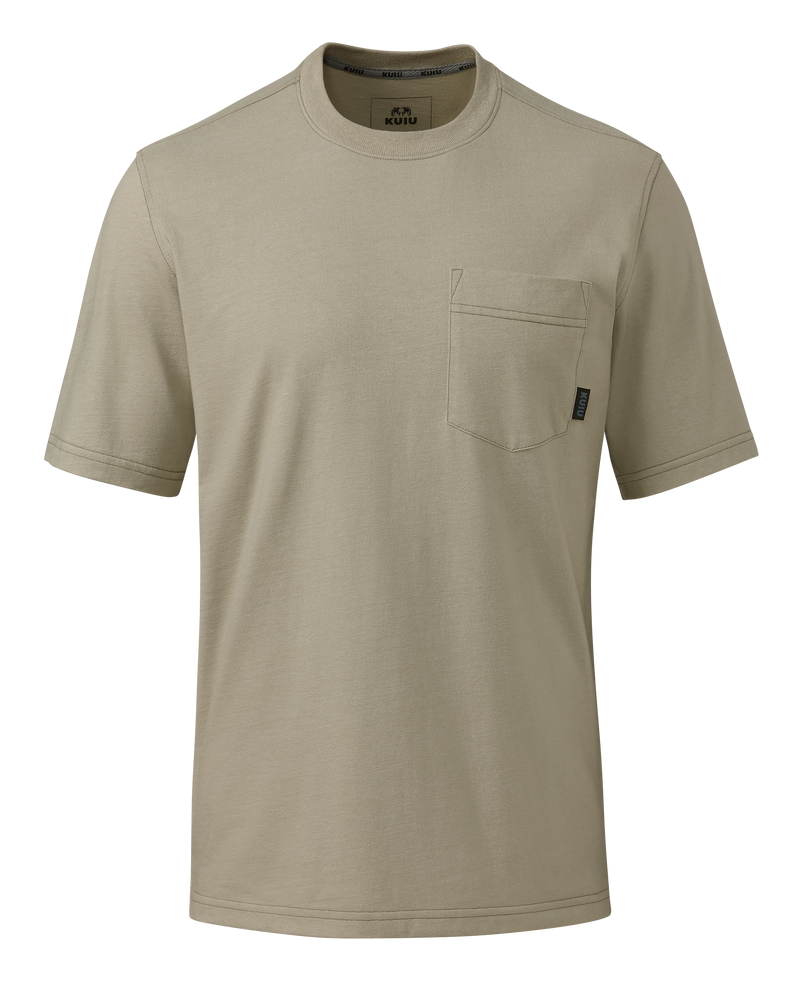 Front of Workgrade Short Sleeve Pocket Crew in Bone Khaki