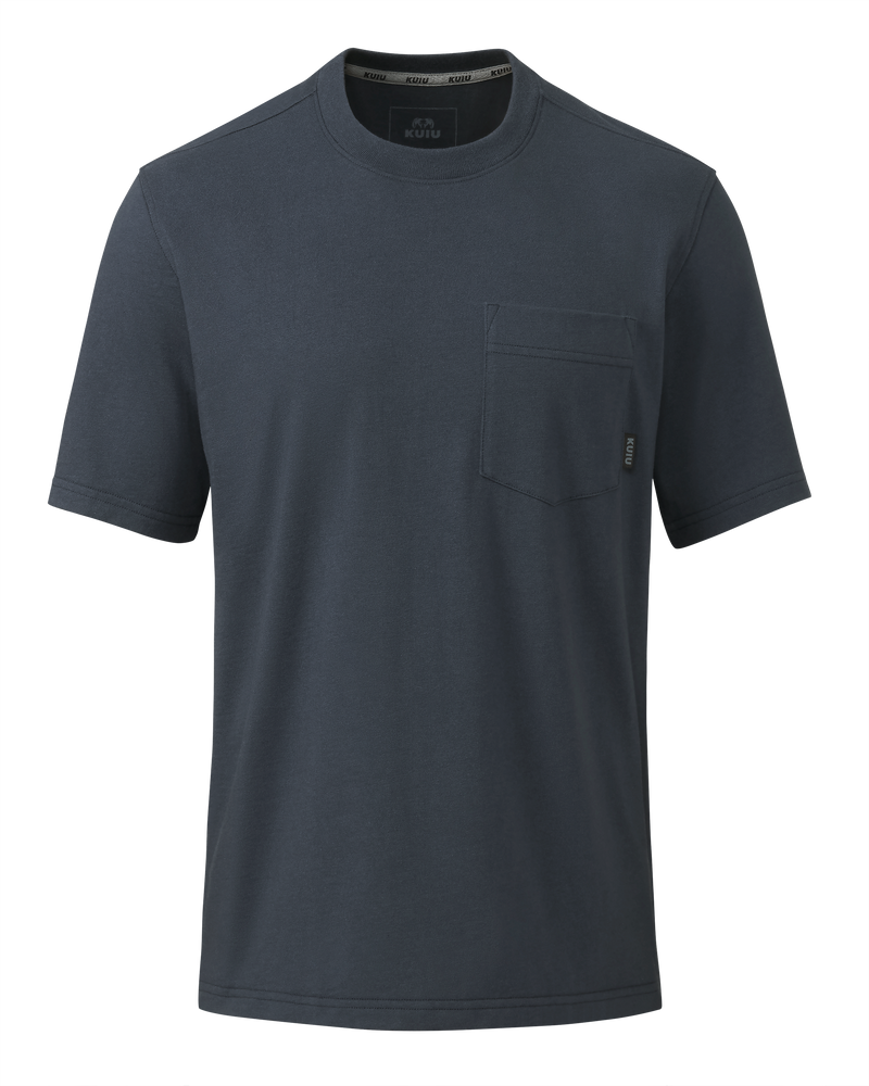 Front of Workgrade Short Sleeve Pocket Crew in Steel Blue
