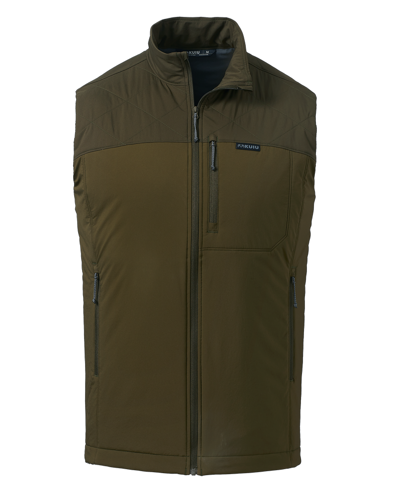 Front of Transit Packable Vest in Dark Army/Army Green