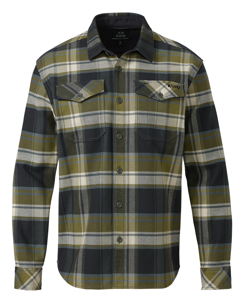 Front of Flannel Heavyweight Shirt Green Verde Check Plaid