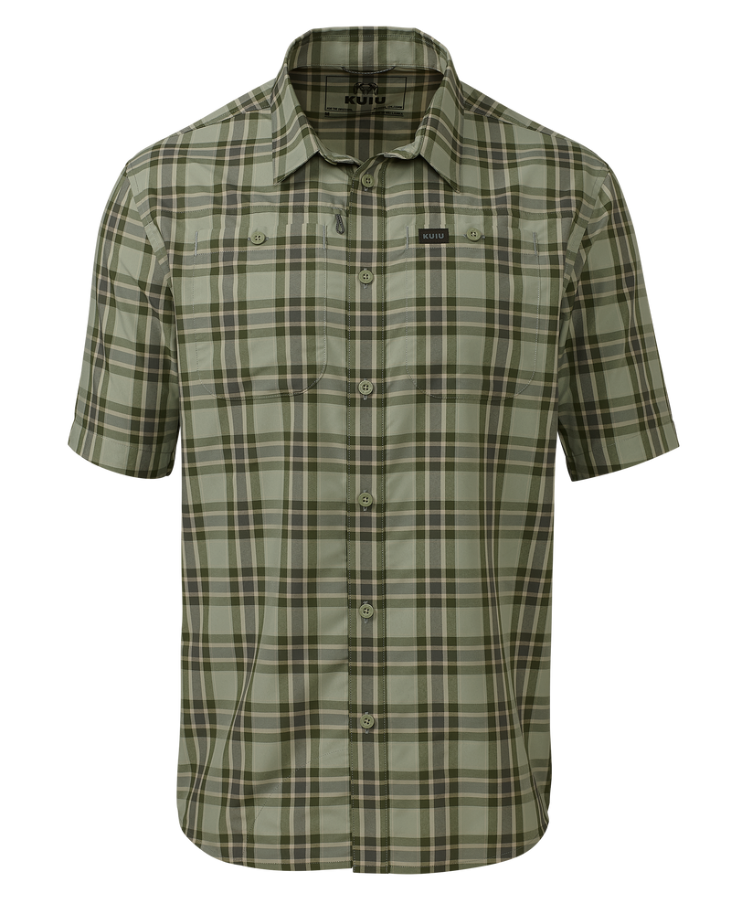 Front of Borrego Short Sleeve in Verde Crosscheck Plaid