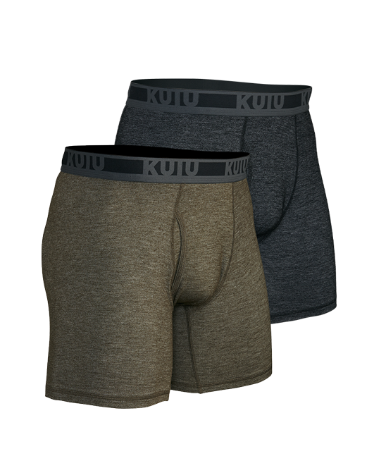 ULTRA Merino Boxer Brief 2-Pack. One pair of Boxer Briefs in Black and the second pair of Boxer Briefs in Ash Brown