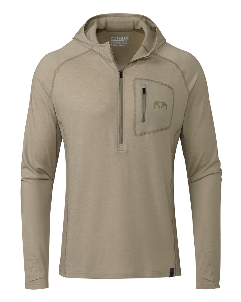 Front of ULTRA Merino 145 Zip-T Hunting Hoodie in Bone Khaki