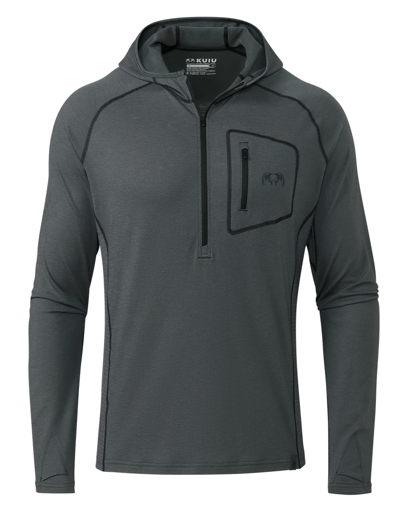 Front of ULTRA Merino 145 Zip-T Hunting Hoodie in Gunmetal Grey