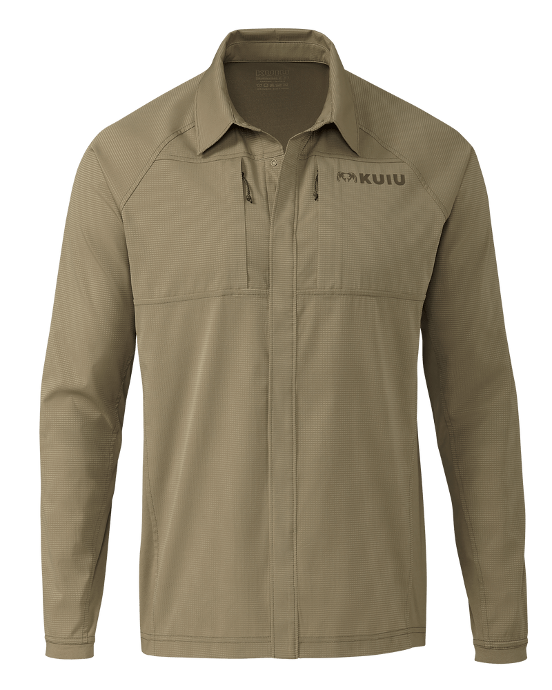 Front of Tiburon Hybrid Snap Shirt in Khaki