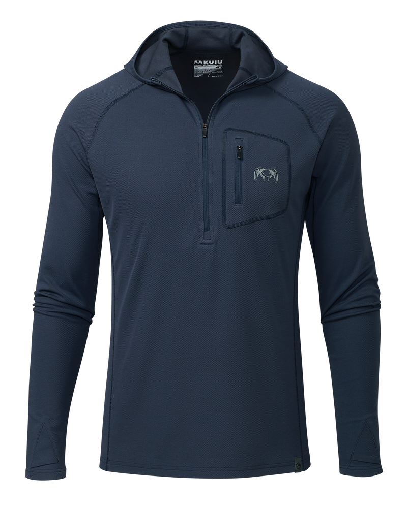 Front of PRO Merino 200 Zip-T Hoodie in Steel Blue