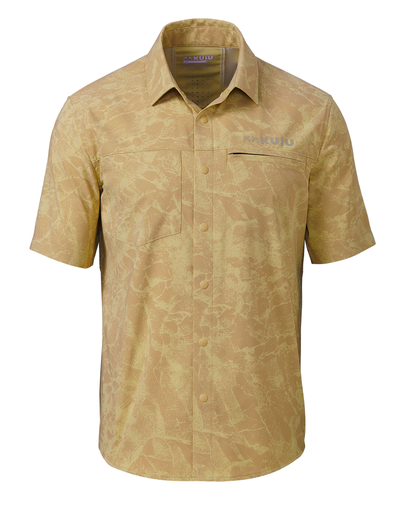 Front of Mesa Vented SS Snap Shirt in Dune Gritstone