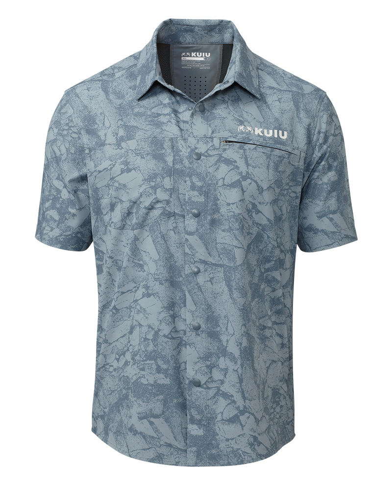 Front of Mesa Vented SS Snap Shirt in Grey Slate Gritstone