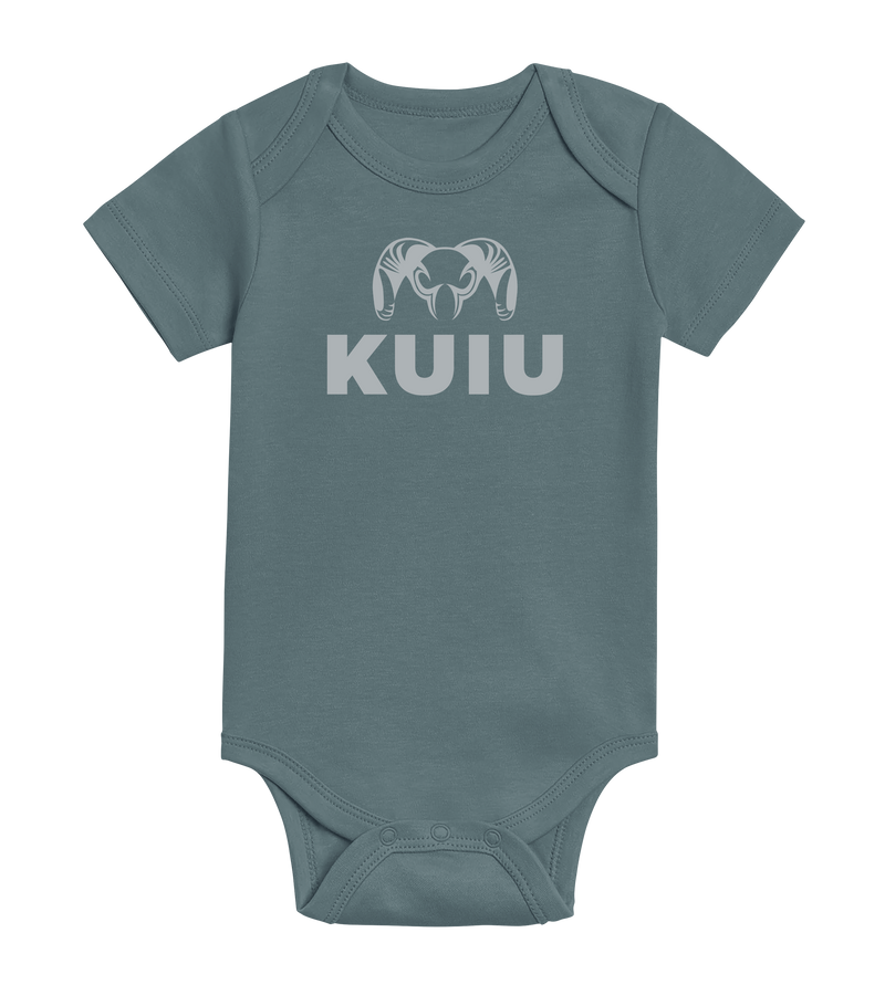 Front of KUIU Stacked Logo Baby One-Piece in Harbor Seagreen 