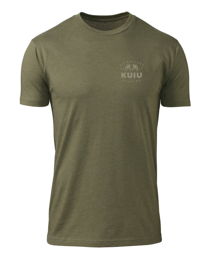 Front of KUIU Ultralight Chest Logo T-Shirt in Military Green