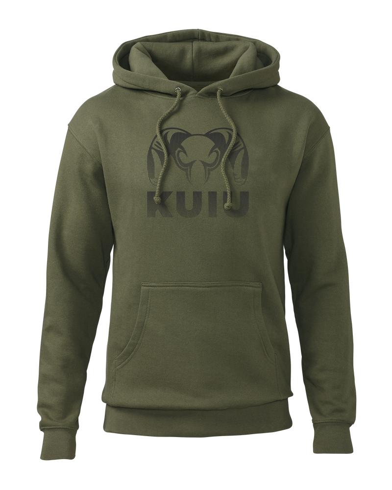 Front of KUIU Ram Fade Hoodie in Army Green