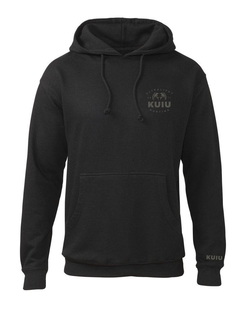 Front of KUIU Ultralight Chest Logo Hoodie Black