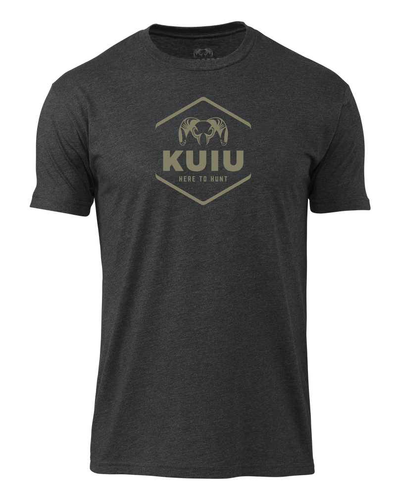 Front of KUIU Stacked Here to Hunt T-Shirt  in Charcoal Grey