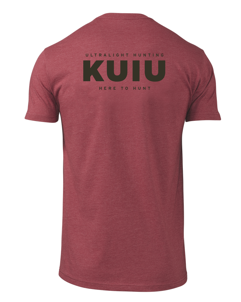 Back of KUIU Here to Hunt Back Logo T-Shirt in Cardinal Red