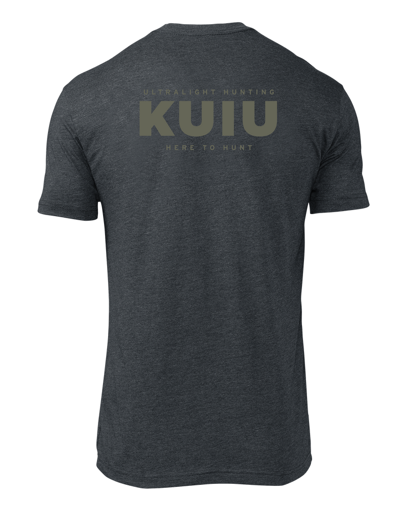 Back of KUIU Here to Hunt Back Logo T-Shirt in Charcoal Grey