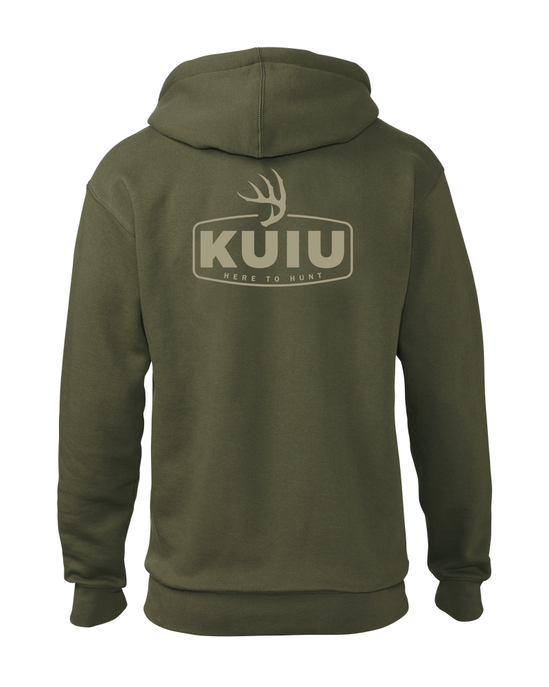 Back of KUIU Whitetail Shed Hoodie in Military Green