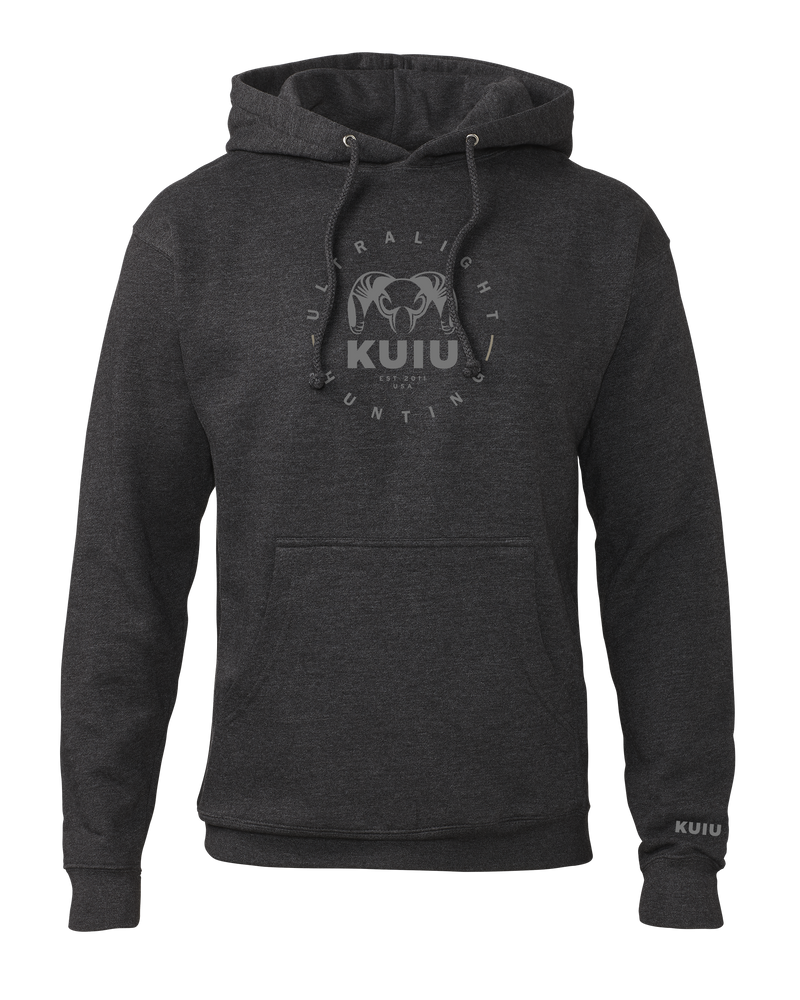 Front of KUIU Ultralight Hunting Circle Hoodie in Charcoal Grey