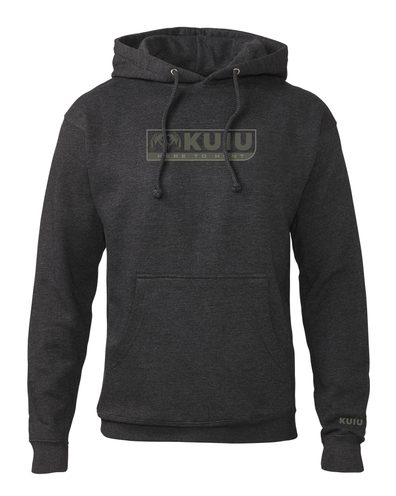 Front of KUIU Here to Hunt Hoodie in Charcoal Grey