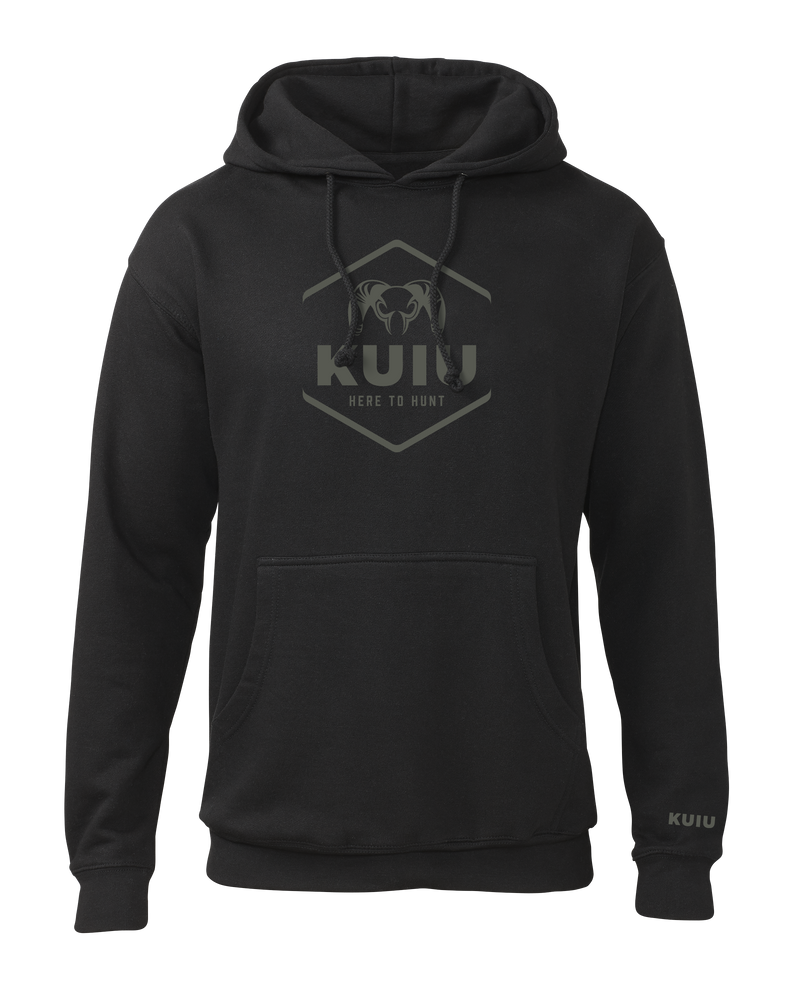  Front of KUIU Stacked Here to Hunt Hoodie in Black