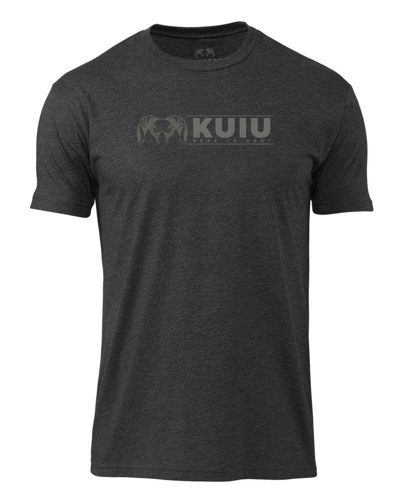Front of KUIU Here to Hunt Logo T-Shirt in Charcoal Grey