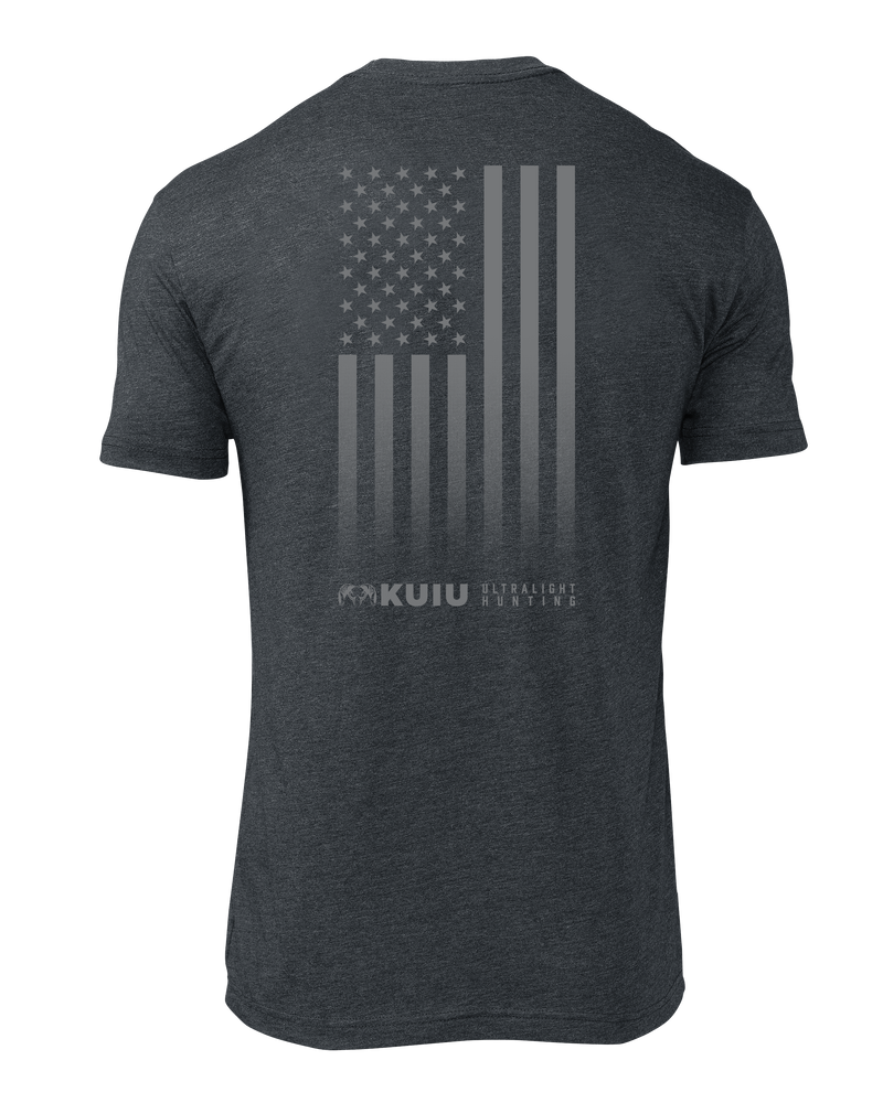 Back of KUIU Vertical Flag Logo T-Shirt in Charcoal Grey