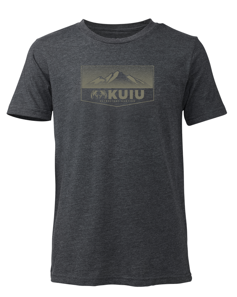 Front of Youth Ultralight Mountain Logo T-Shirt Charcoal Grey