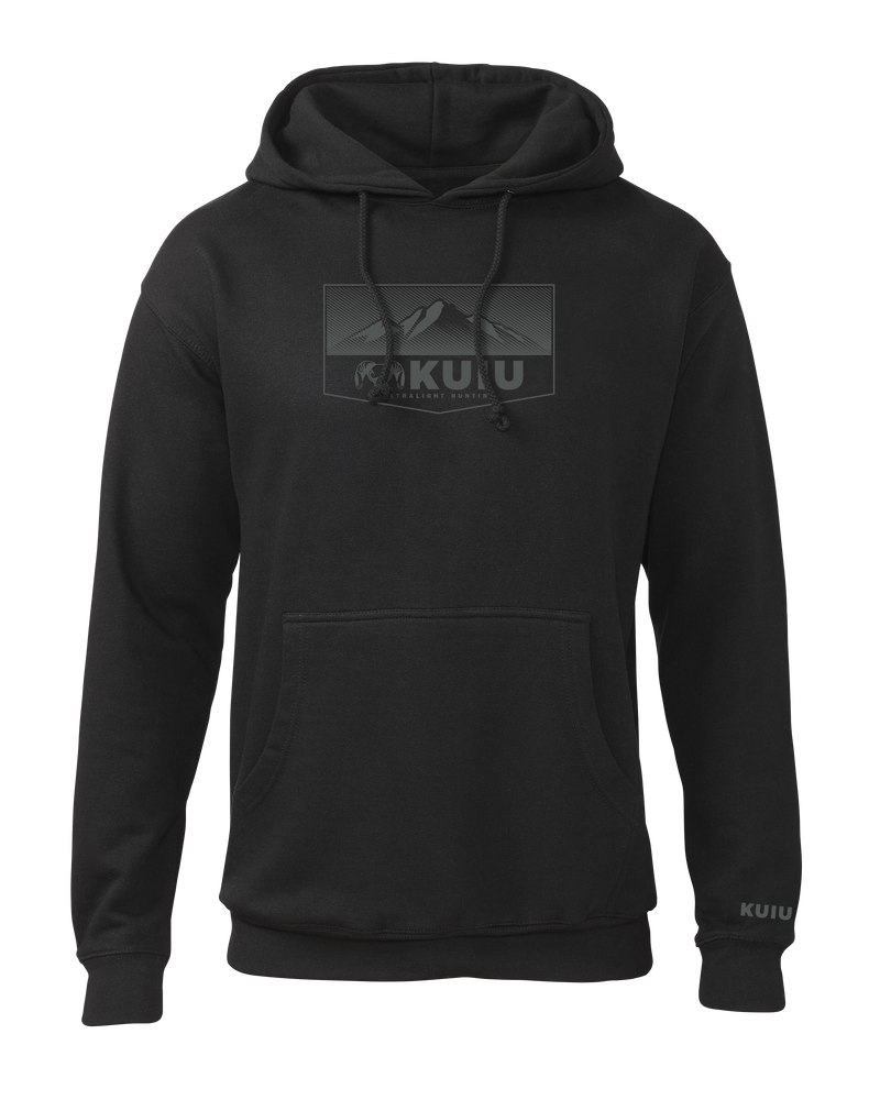 Front KUIU Ultralight Mountain Logo Hoodie in Black