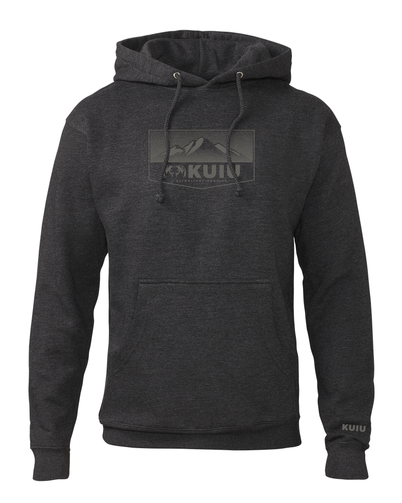 Front KUIU Ultralight Mountain Logo Hoodie in Charcoal Grey