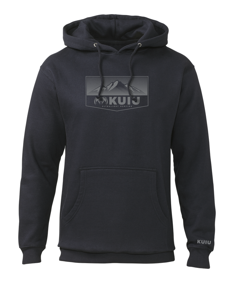 Front KUIU Ultralight Mountain Logo Hoodie in Navy Blue