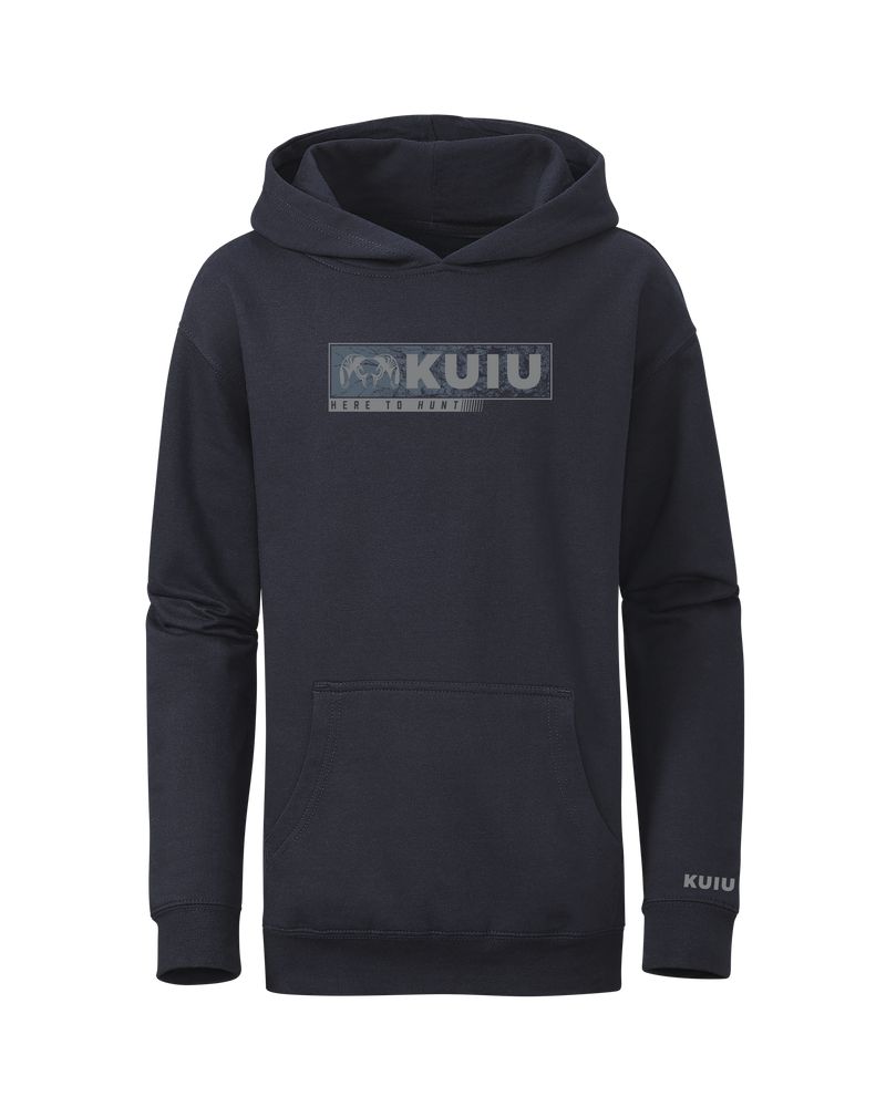 Front of Youth Here to Hunt Gritstone Hoodie in Navy Blue