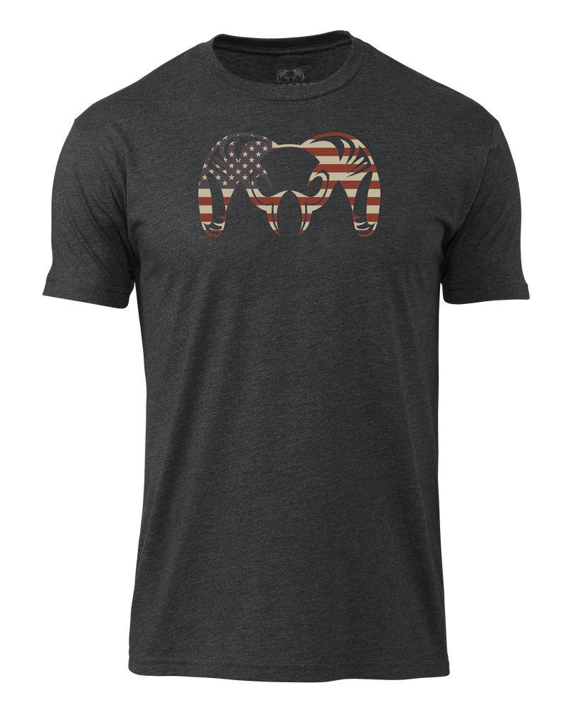 Front of KUIU Solid Patriotic Ram T-Shirt in Charcoal Grey